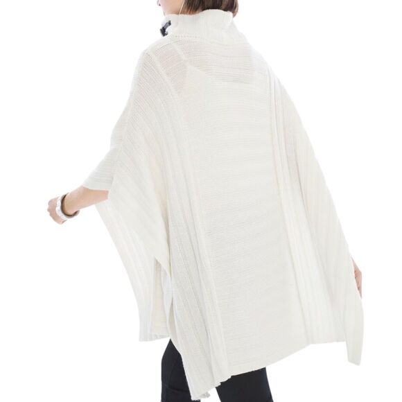 Chico’s Black Label Wool Cream Cashmere Blend Turtleneck Poncho Cape Buckle‎ S/M - Picture 13 of 13